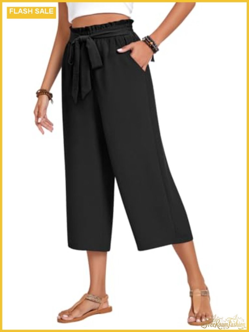 Plus Size Wide Leg Capri Pants with Pockets
